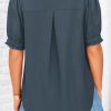Womens Summer Short Sleeve Button Down Shirts V Neck Collared Casual Blouse Tops with Pockets