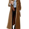Womens Long Trench Coat Fall Faux Suede Jackets Double Breasted Lapel Pea Coat with Belt