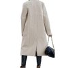 Womens Trench Coat Winter Lapel Double Breasted Long Pea Coat Casual Work Office Overcoat with Pocket