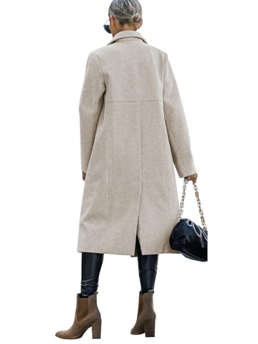 Womens Trench Coat Winter Lapel Double Breasted Long Pea Coat Casual Work Office Overcoat with Pocket