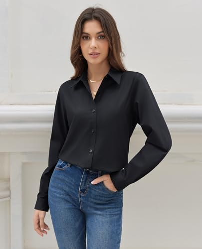 Womens Button Down Shirt Dress Shirts Cotton Long Sleeve Wrinkle Free Work Office Shirt Regular Fit Blouse Top