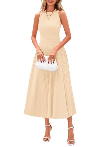 Spring Casual Dresses for Women 2025 Summer Business Work Midi Sleeveless A Line Pleated Cocktail Dress