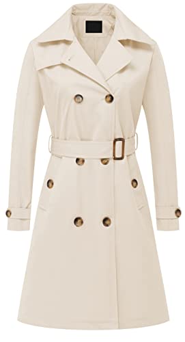 Women's Double Breasted Long Trench Coats Mid-Length Belted Overcoat Dress Jacket with Detachable Hood
