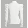 Women's Elegant Puff Long Sleeve Collared Shirts Button Down Dressy Blouse Top