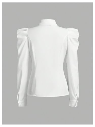 Women's Elegant Puff Long Sleeve Collared Shirts Button Down Dressy Blouse Top