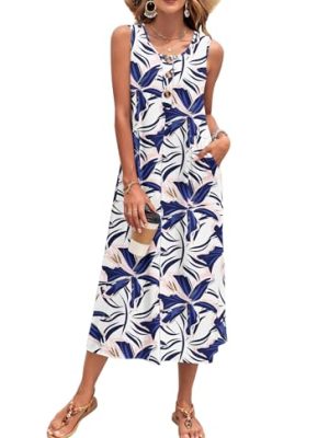 Women's Summer Maxi Dress 2025 Sleeveless Button Down Casual Loose Long Beach Sundress Travel Vacation Outfits