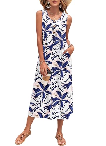 Women's Summer Maxi Dress 2025 Sleeveless Button Down Casual Loose Long Beach Sundress Travel Vacation Outfits