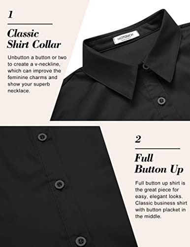 Women's Basic Button Down Shirts 3/4 Sleeve Stretch Button Up Dress Shirt Slim Fit Waitress Work Shirts