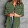 Women’s Oversized Button Up Frayed Hem Shacket Long Sleeve Pockets Denim Jean Jacket