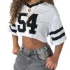 Women's Jersey T-Shirt Summer Sports Crop Tops Number Print Graphic Tees Streetwear
