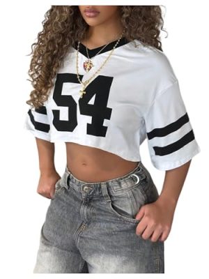 Women's Jersey T-Shirt Summer Sports Crop Tops Number Print Graphic Tees Streetwear