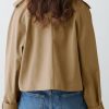 Womens Cropped Trench Coat Lapel Double Breasted Short Jacket Outwear