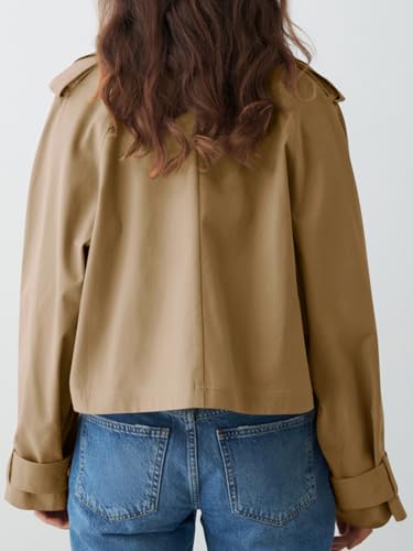 Womens Cropped Trench Coat Lapel Double Breasted Short Jacket Outwear