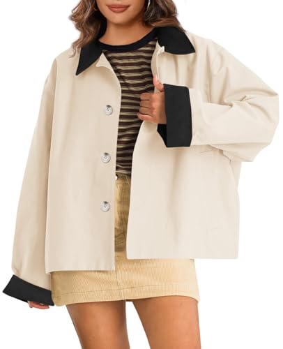 Womens Cropped Trench Coat Casual Lapel Single Breasted Color Block Short Jacket 2025 Fall Fashion Outerwear