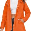 Rain Jacket Women Striped Lined Hooded Lightweight Raincoat Outdoor Waterproof Windbreaker