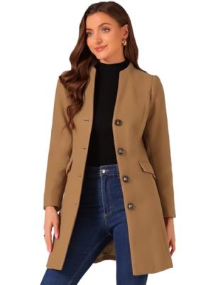 Women's Winter Overcoat Pea Coat Elegant V Neck Single Breasted Coat Outerwear