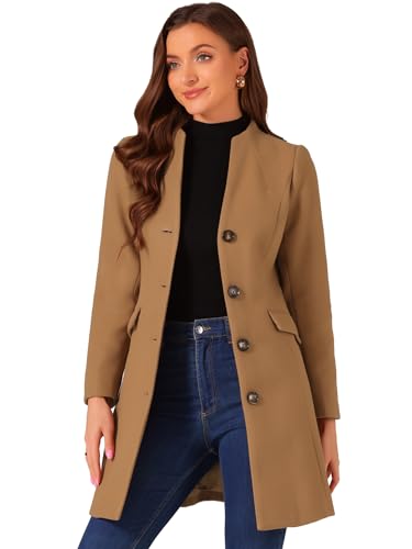Women's Winter Overcoat Pea Coat Elegant V Neck Single Breasted Coat Outerwear
