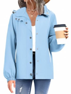 Women's Waterproof Rain Jacket With Hood - Lightweight Windbreaker Raincoat With Pockets for Outdoor