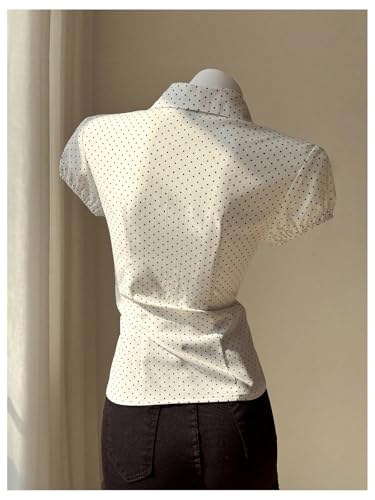 Women's Polka Dots Button Down Shirt Short Sleeve Collar Fitted Blouse Tops Preppy Aesthetic Clothes
