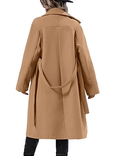 Women Elegant Wool Pea Coat Lapel Collar Double Breasted Mid-Long Winter Overcoats with Belted Pockets