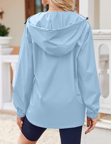 Women's Waterproof Rain Jacket With Hood - Lightweight Windbreaker Raincoat With Pockets for Outdoor