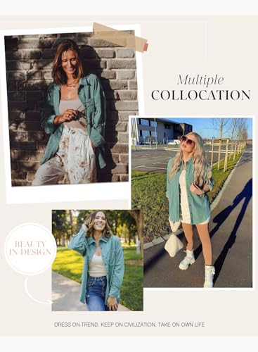 Womens Corduroy Button Down Shirts Boyfriend Long Sleeve Oversized Blouses Tops