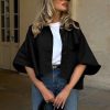 Womens Oversized Cropped Trench Coats Single Breasted 3/4 Cape Sleeve Trendy Casual Jackets Button up Outerwear