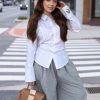Women's Elegant Office Work Blouse Shirt Tops Dressy Long Sleeve Collar V Neck Shirts