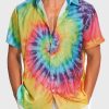 Vintage Shirts for Men Tie Dye Hippie Funny Hawaiian Shirt Button Down Shirts