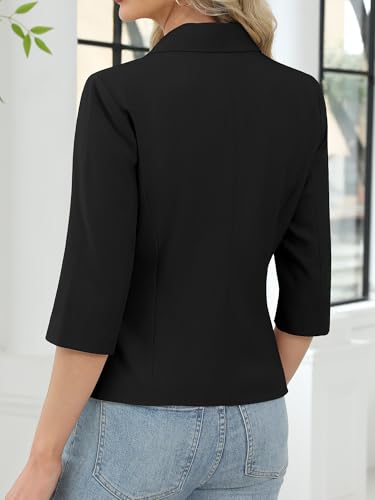 Women's 3/4 Sleeve Blazer, Lightweight Slim Fit Suit Business Casual Jacket for Work