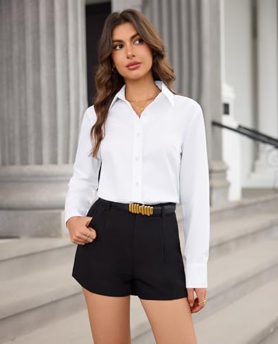 Button Down Dress Shirts for Women Long Sleeve Wrinkle Free Shirts Solid Work Business Formal Button Up Shirt
