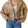 Womens Cropped Trench Coat Lapel Double Breasted Short Jacket Outwear