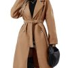 Women Elegant Wool Pea Coat Lapel Collar Double Breasted Mid-Long Winter Overcoats with Belted Pockets