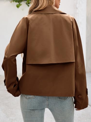 Womens Cropped Trench Coat Short Single Breasted Jackets Lightweight Casual Outerwear