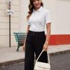 Women's Button Down Shirts Slim fit Short Sleeve Stretch Dress Shirts Wrinkle-Free Solid Work Blouse