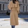 Womens Long Trench Coat Double Breasted Classic Lapel Fall Overcoat with Belt