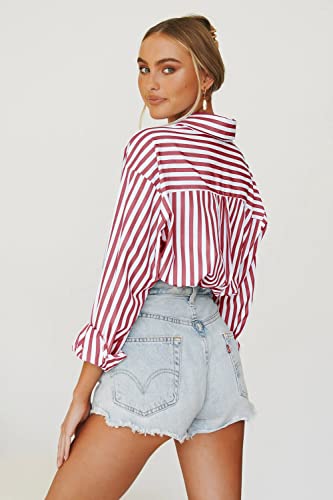Women's Blouses Striped Long Sleeve Shirts Button Down Loose Fit Casual Tops