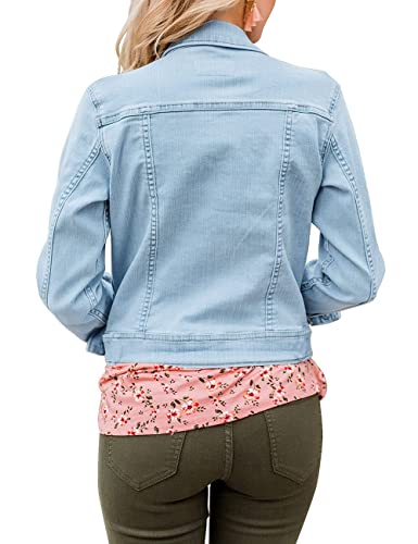 Women's Basic Button Down Long Sleeve Stretchy Jean Trucker Denim Jacket