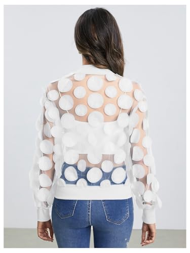 Women's Sheer Mesh Zip Up Bomber Jacket Long Sleeve Baseball Collar Outwear Tops