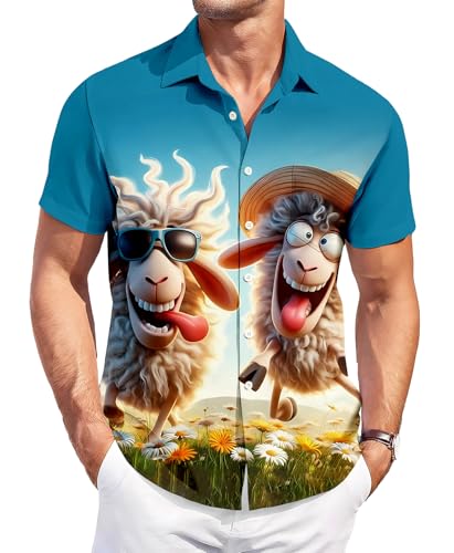Men's Hawaiian Shirt Button Down Funny Printed Casual Short Sleeve Summer Beach Party BBQ Shirts