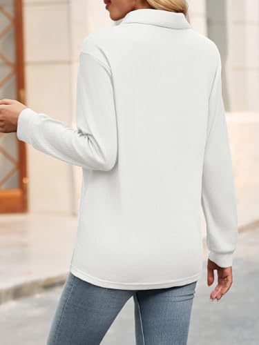 Womens Waffle Knit Button Down Shirts Fall Dressy Casual Long Sleeve V Neck Blouse Loose Fit Work Tops Shacket