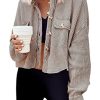Women's Cropped Waffle Knit Shacket Short Button Down Jacket Batwing Sleeve Shirts with Pocket