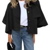 Womens Oversized Cropped Trench Coats Single Breasted 3/4 Cape Sleeve Trendy Casual Jackets Button up Outerwear