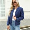 Women's Sherpa Fleece Jacket Long Sleeve Faux Fuzzy Casual Zip Up Bomber Coat With Pocket S-XXL