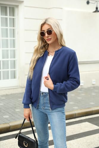 Women's Sherpa Fleece Jacket Long Sleeve Faux Fuzzy Casual Zip Up Bomber Coat With Pocket S-XXL