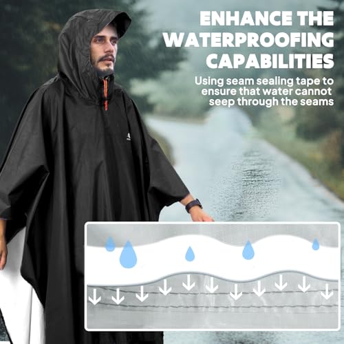 Hooded Rain Poncho for Adults Waterproof Lightweight Rain Coat for Men Women Reusable Rain Jacket for Emergency Outdoor