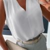 Womens Pleated Tank Tops V Neck Casual Sleeveless Blouses Summer Basic Vest Shirt
