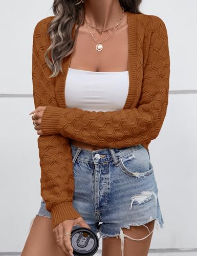 Womens Cropped Cardigan Bolero Shrugs for Dresses Knit Open Front Long Sleeve Sweater