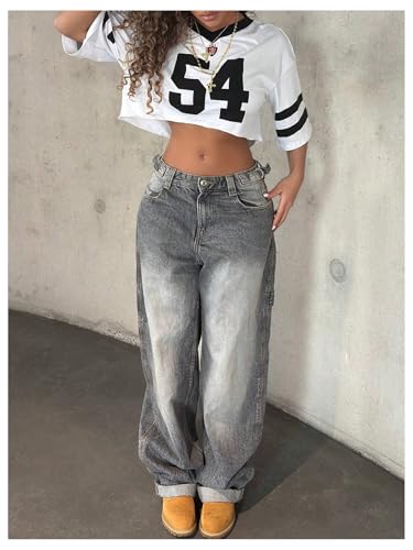 Women's Jersey T-Shirt Summer Sports Crop Tops Number Print Graphic Tees Streetwear