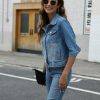 Women's 3/4 Sleeve Short Denim Jacket Lapel Button Down Cropped Trucker Jean Jackets Coats